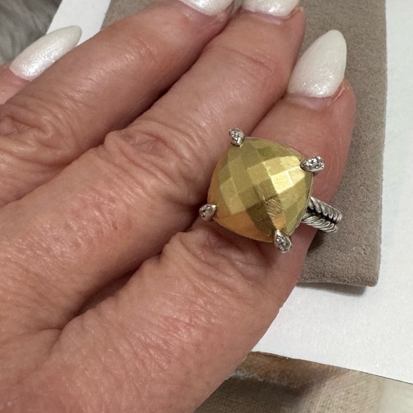 David Yurman 14mm Square Gold Dome Diamond Chatelaine Ring 925/18K - Picture 8 of 10
